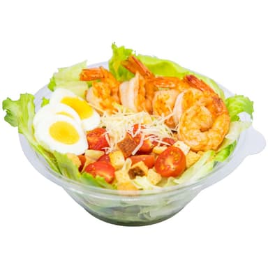 Salad Caesar with tiger prawns